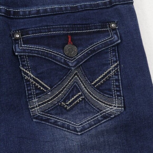 Angels Jeans Womens 8 (Fits 29x31.5) Blue Bootcut Stretch Dark Wash Faded - Picture 7 of 10